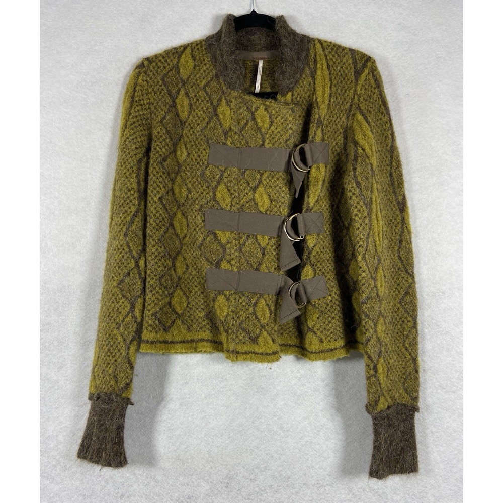 Free People Sweater Women's Small Green Alpaca‎ Wool Blend Double Breast Fuzzy